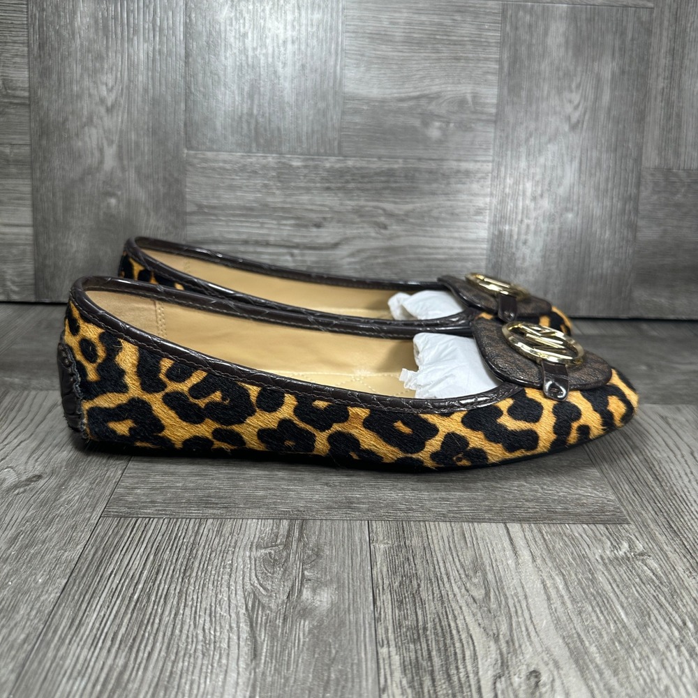 Michael Kors Lillie Moc Fulton Flats Womens 8.5 Leopard Calf Hair Animal Print